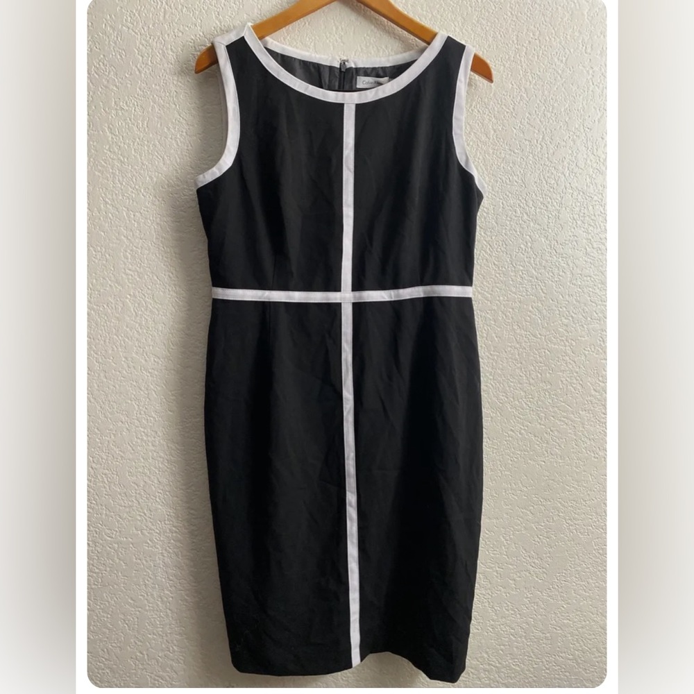 Calvin Klein Black & White Piping Sheath Dress Size 10